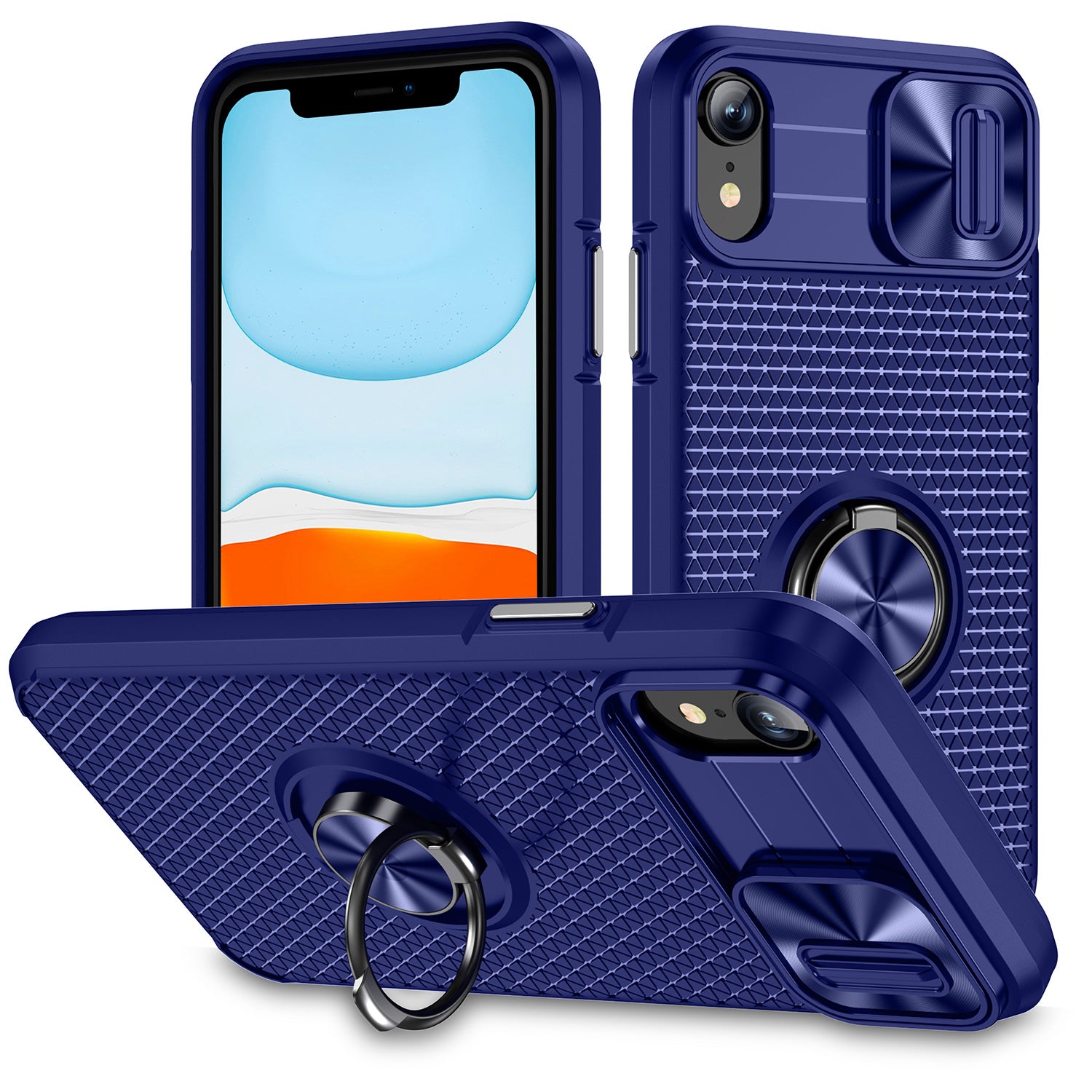 Til iPhone XR 6,1 tommer Ring Kickstand Telefon Case PC TPU Telefon Cover med Slide Kamera Lens Beskytter Til iPhone XR 6,1 tommer Ring Kickstand Telefon Case PC TPU Telefon Cover med Slide Kamera Lens Beskytter